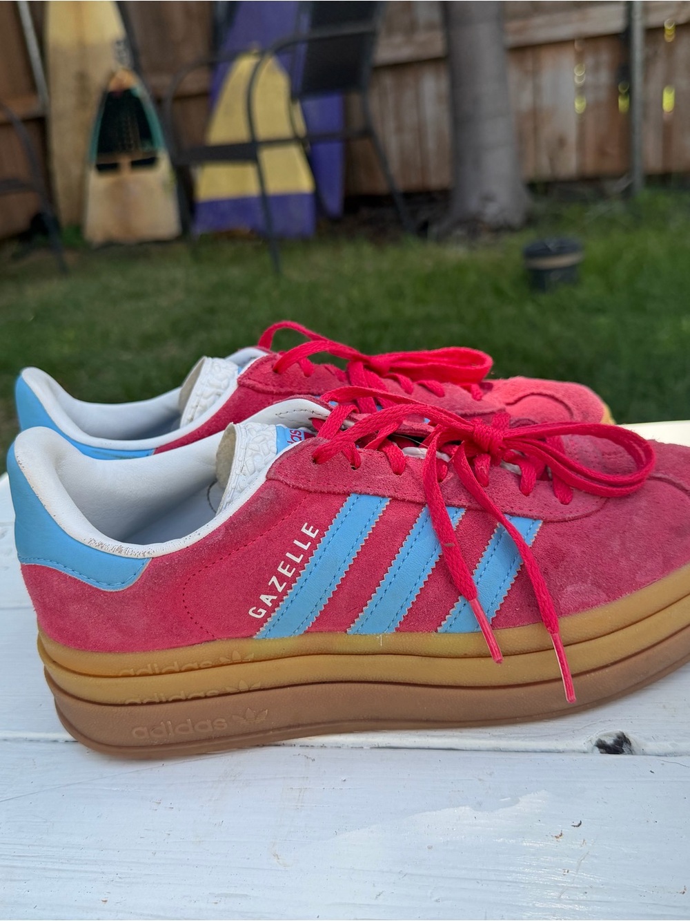Adidas Gazelle Suede Sneakers in Red with Blue Stripes